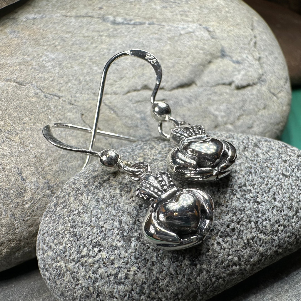 Idalia Irish Claddagh Earrings in Sterling Silver | Dangle Earrings | Wiccan Center
