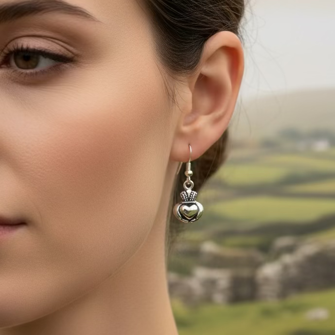 Idalia Irish Claddagh Earrings in Sterling Silver | Dangle Earrings | Wiccan Center