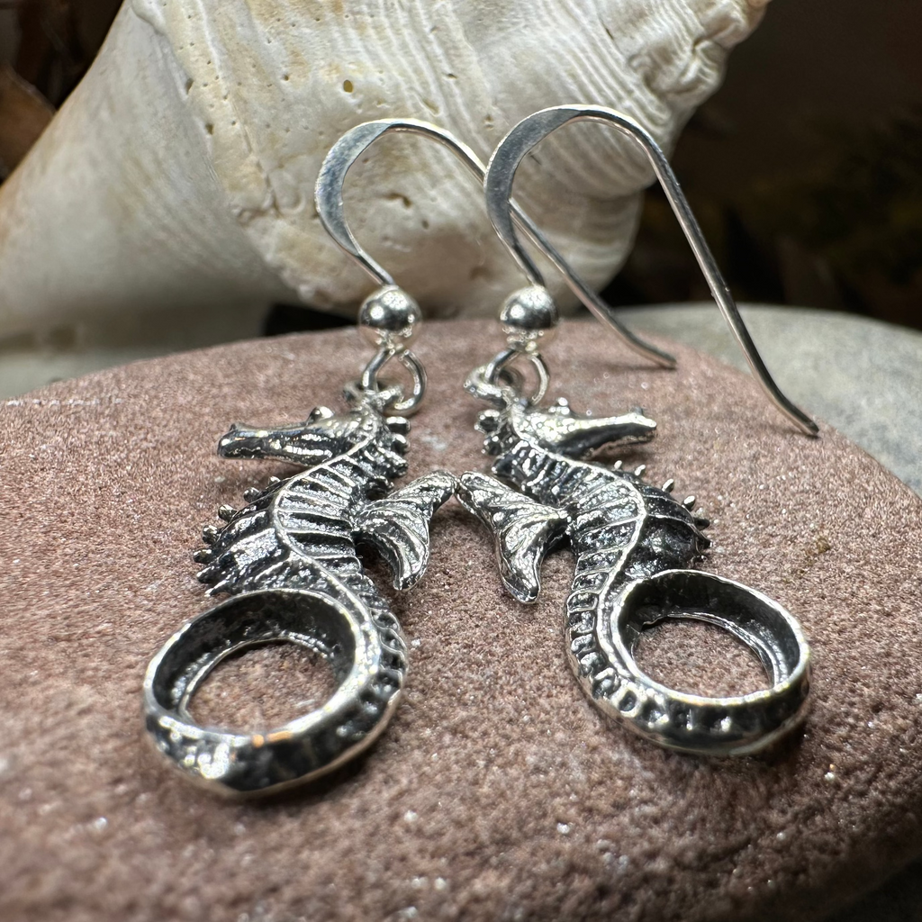 Seaforth Seahorse Earrings in Sterling Silver | Dangle Earrings | Wiccan Center