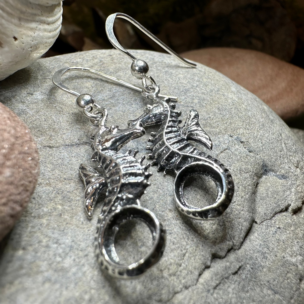 Seaforth Seahorse Earrings in Sterling Silver | Dangle Earrings | Wiccan Center