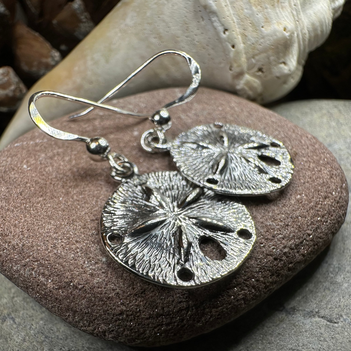 Seabrook Realistic Sand Dollar Earrings in Sterling Silver