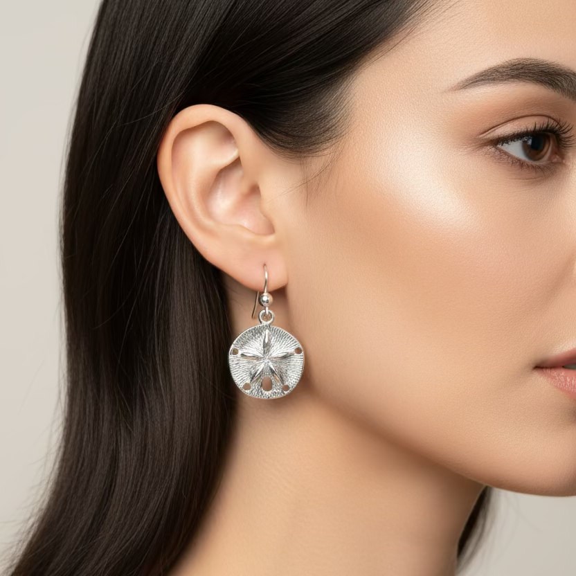 Seabrook Realistic Sand Dollar Earrings in Sterling Silver