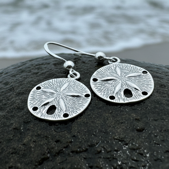 Seabrook Realistic Sand Dollar Earrings in Sterling Silver