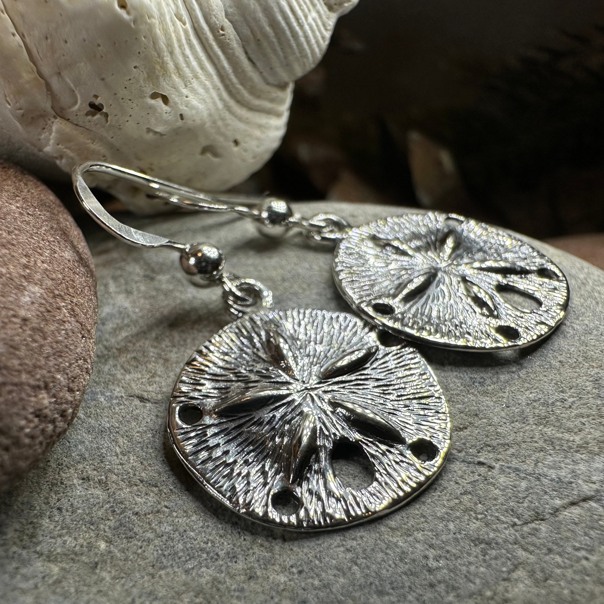 Seabrook Realistic Sand Dollar Earrings in Sterling Silver