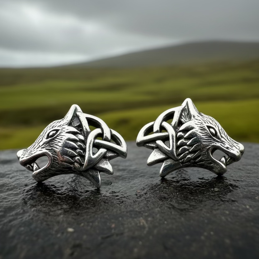 Annar Celtic Wolf Earrings in Sterling Silver