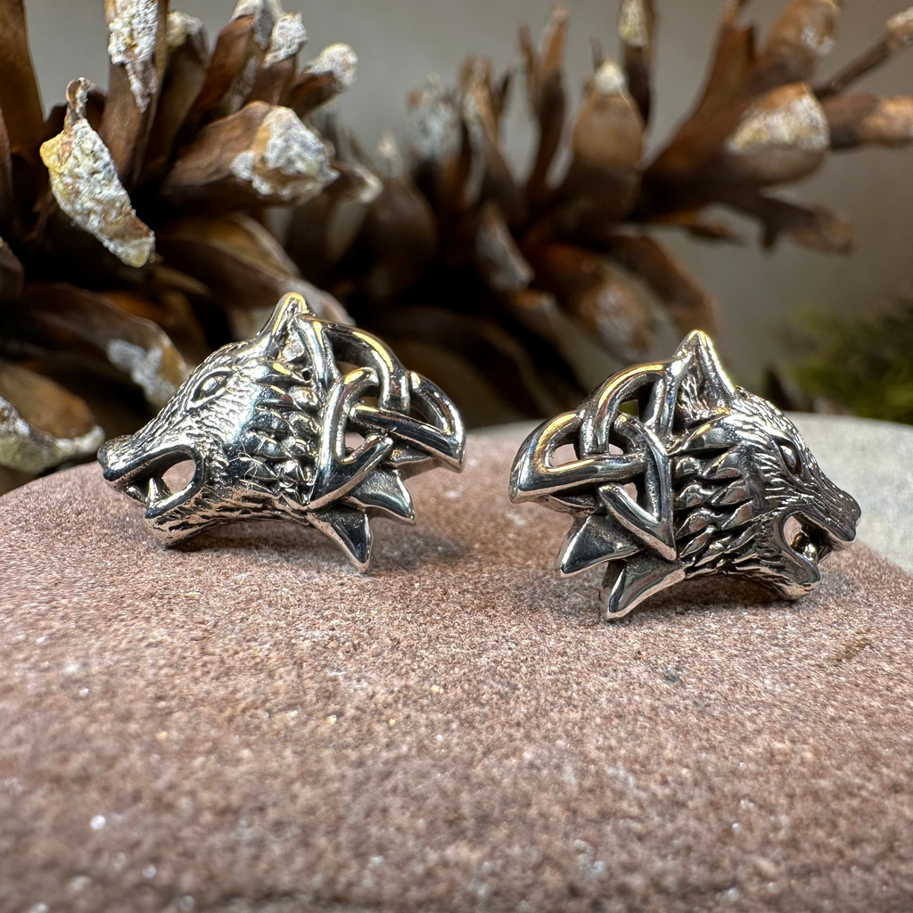 Annar Celtic Wolf Earrings in Sterling Silver