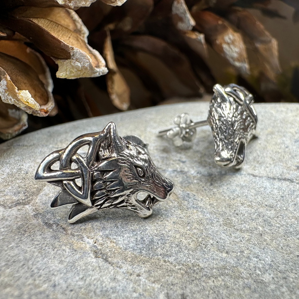 Annar Celtic Wolf Earrings in Sterling Silver