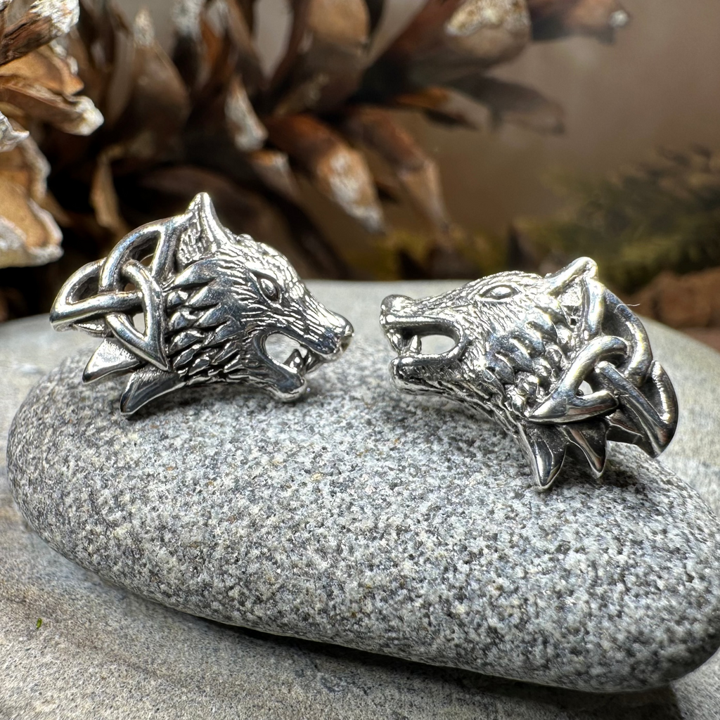 Annar Celtic Wolf Earrings in Sterling Silver