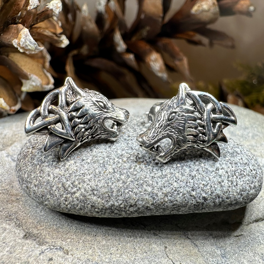 Annar Celtic Wolf Earrings in Sterling Silver