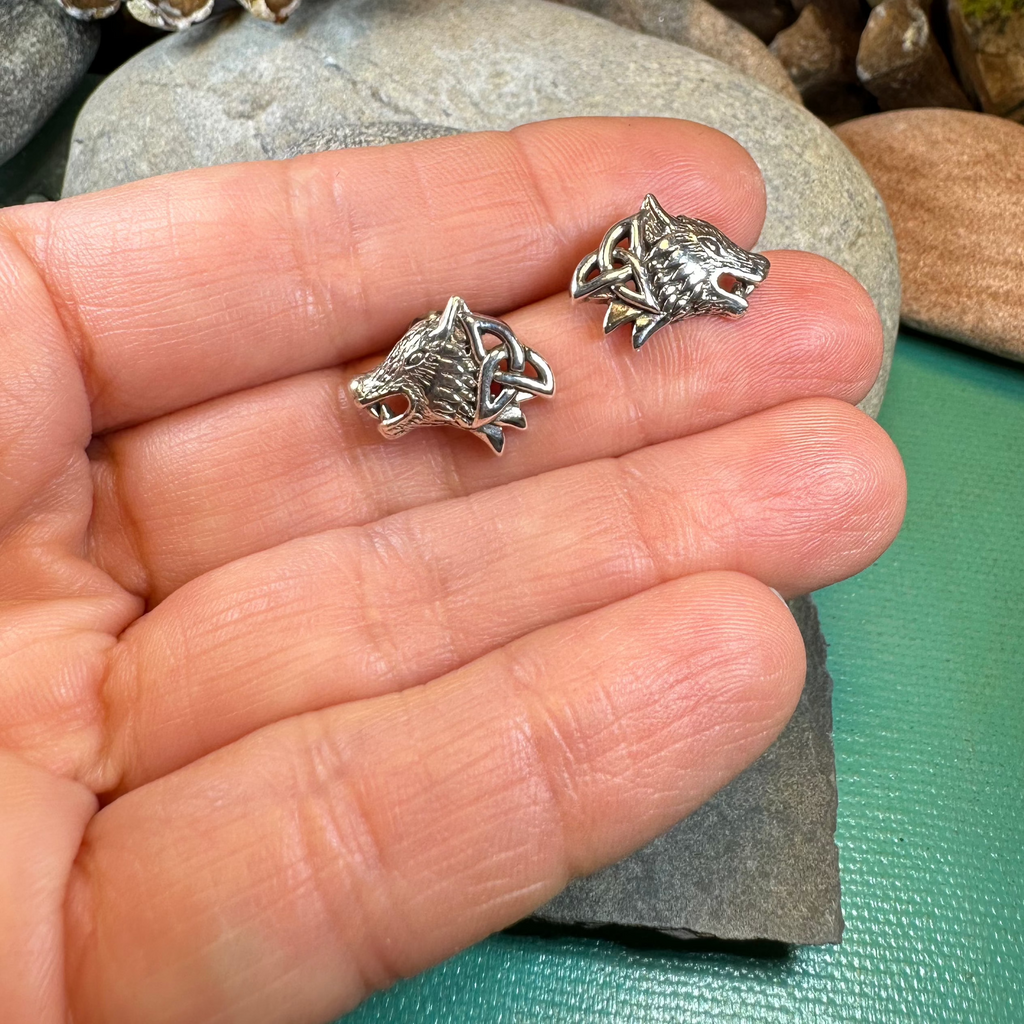 Annar Celtic Wolf Earrings in Sterling Silver
