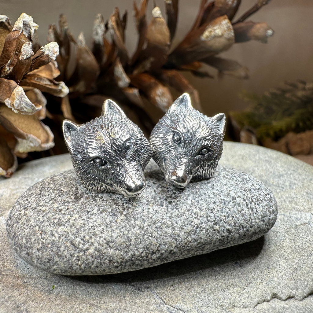 Forest Song Wolf Post Earrings in Sterling Silver | Post Earrings | Wiccan Center