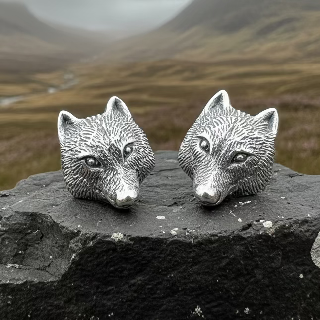 Forest Song Wolf Post Earrings in Sterling Silver | Post Earrings | Wiccan Center