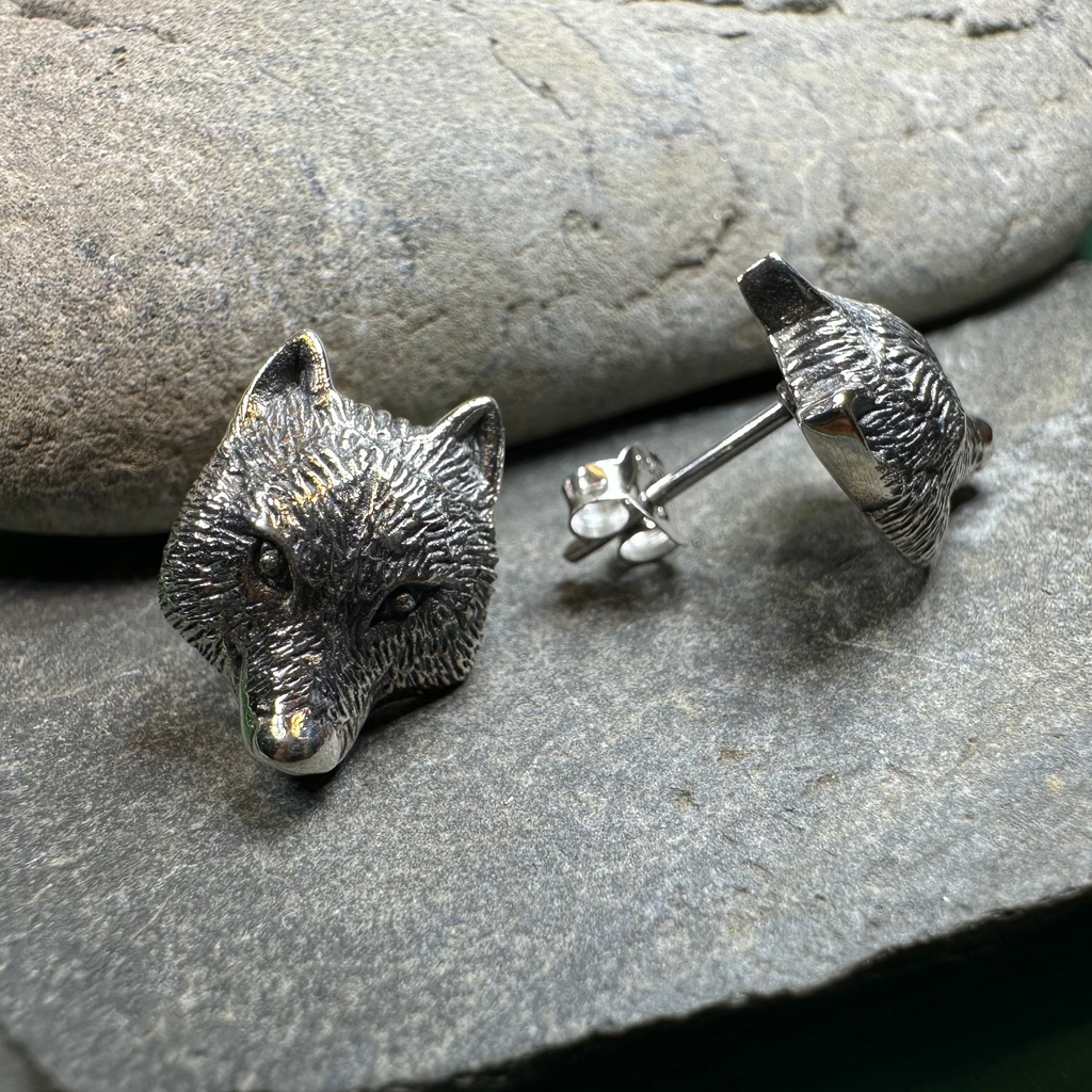 Forest Song Wolf Post Earrings in Sterling Silver | Post Earrings | Wiccan Center