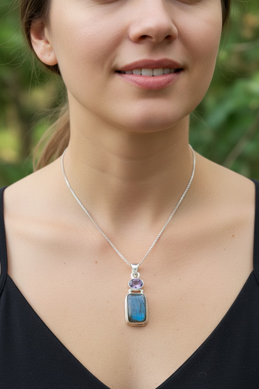 Briony Labradorite Necklace in Sterling Silver | Pendant | Wiccan Center
