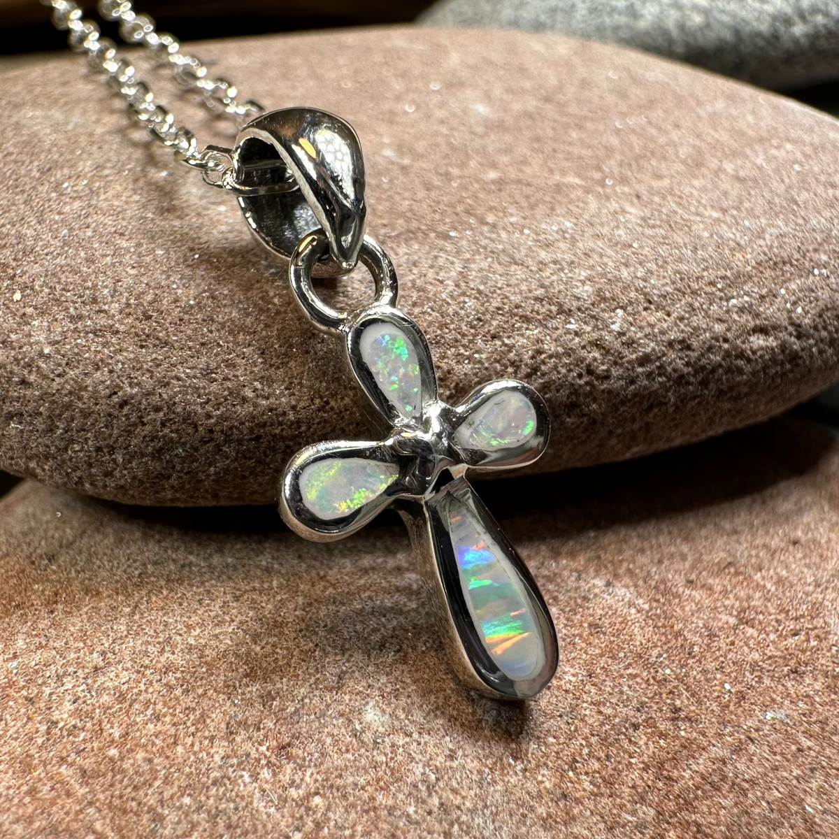 Petite Opal Celtic Cross Necklace | Pendant | Wiccan Center