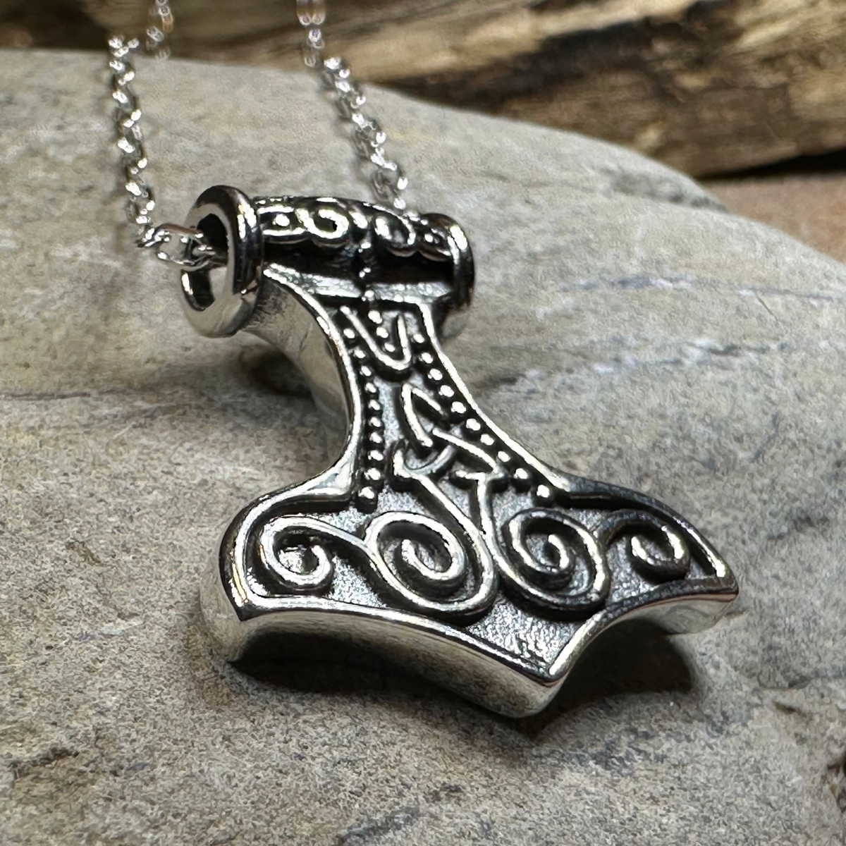 Petite Thor's Hammer Trinity Necklace in Sterling Silver | Pendant | Wiccan Center