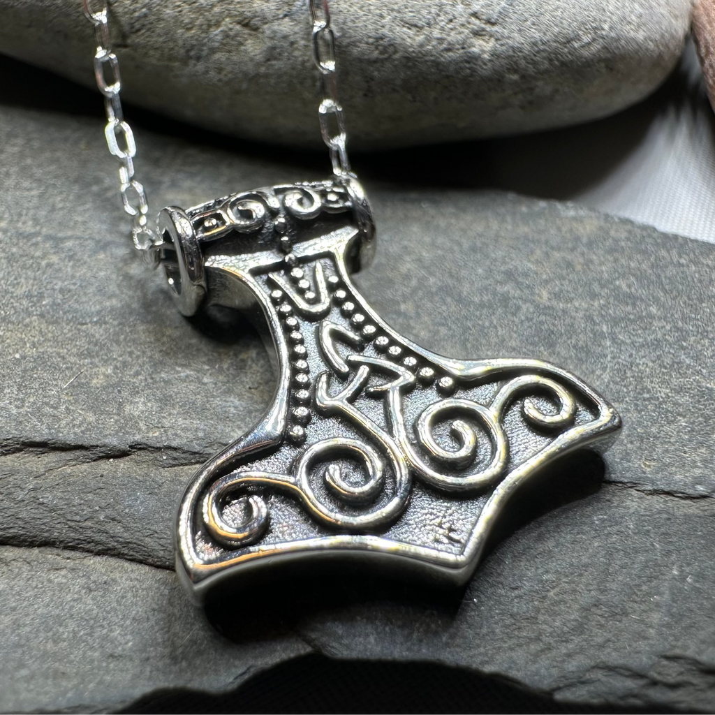 Petite Thor's Hammer Trinity Necklace in Sterling Silver | Pendant | Wiccan Center