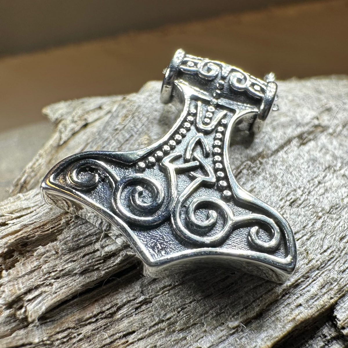 Petite Thor's Hammer Trinity Necklace in Sterling Silver | Pendant | Wiccan Center