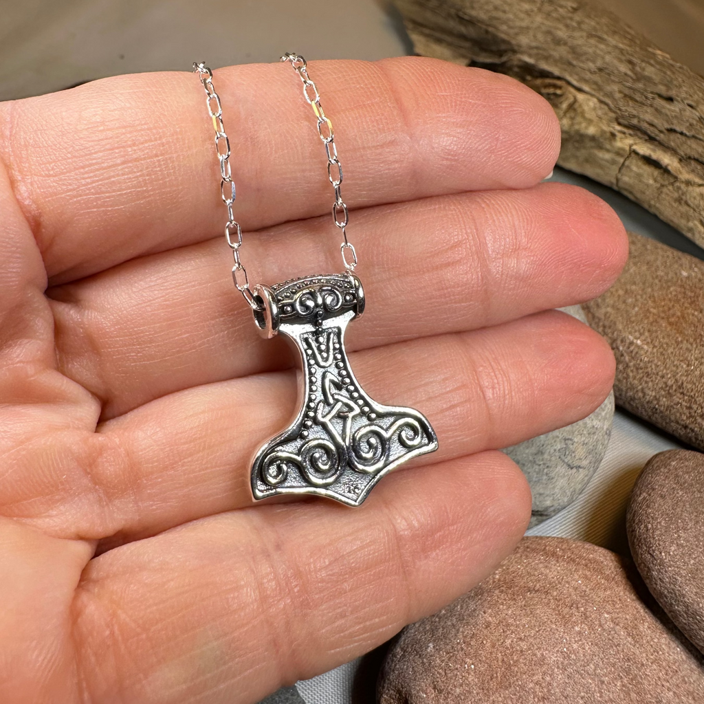 Petite Thor's Hammer Trinity Necklace in Sterling Silver | Pendant | Wiccan Center