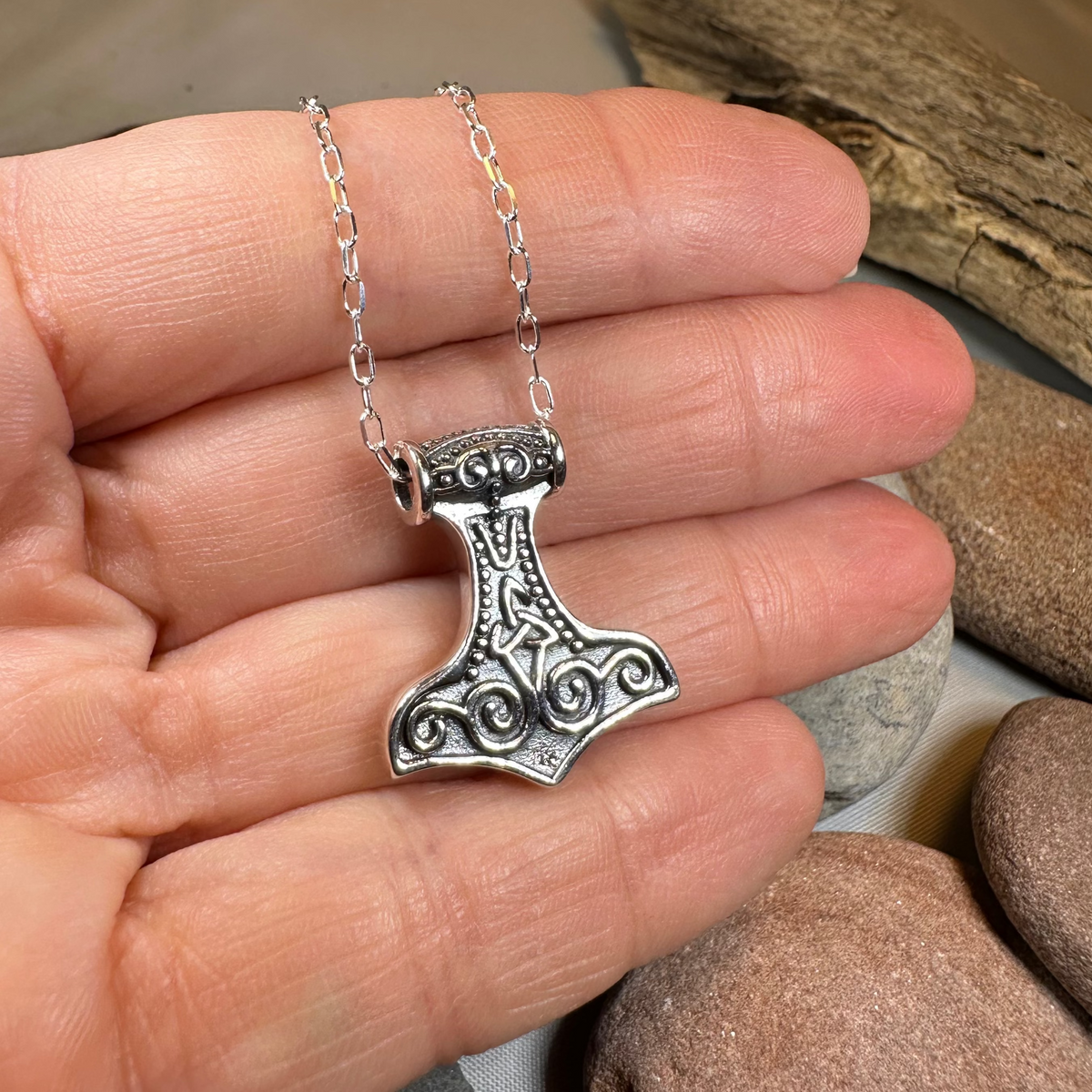 Petite Thor's Hammer Trinity Necklace in Sterling Silver | Pendant | Wiccan Center