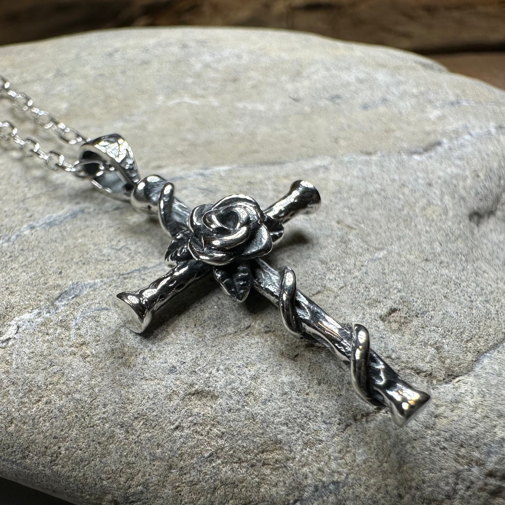 Spiritual Celtic Cross Rose Necklace in Sterling Silver | Pendant | Wiccan Center