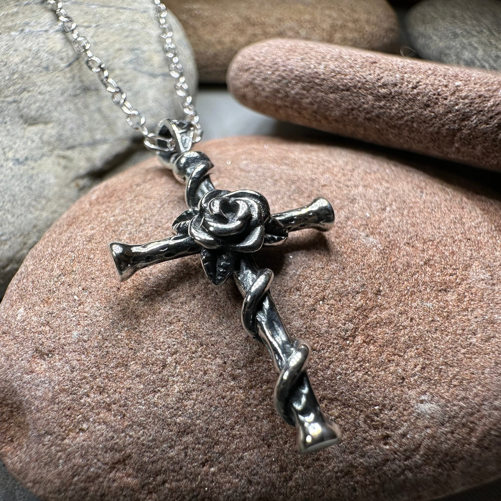Spiritual Celtic Cross Rose Necklace in Sterling Silver | Pendant | Wiccan Center
