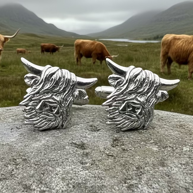 Scottish Highland Cow Cufflinks - Handmade in Scotland | Cuff Links | Wiccan Center