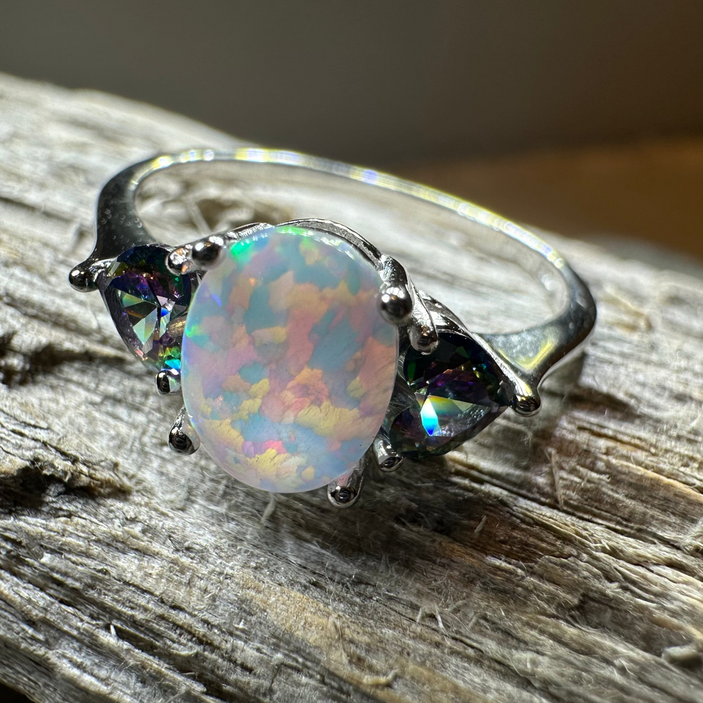 Aubrette Opal Celtic Ring in Sterling Silver