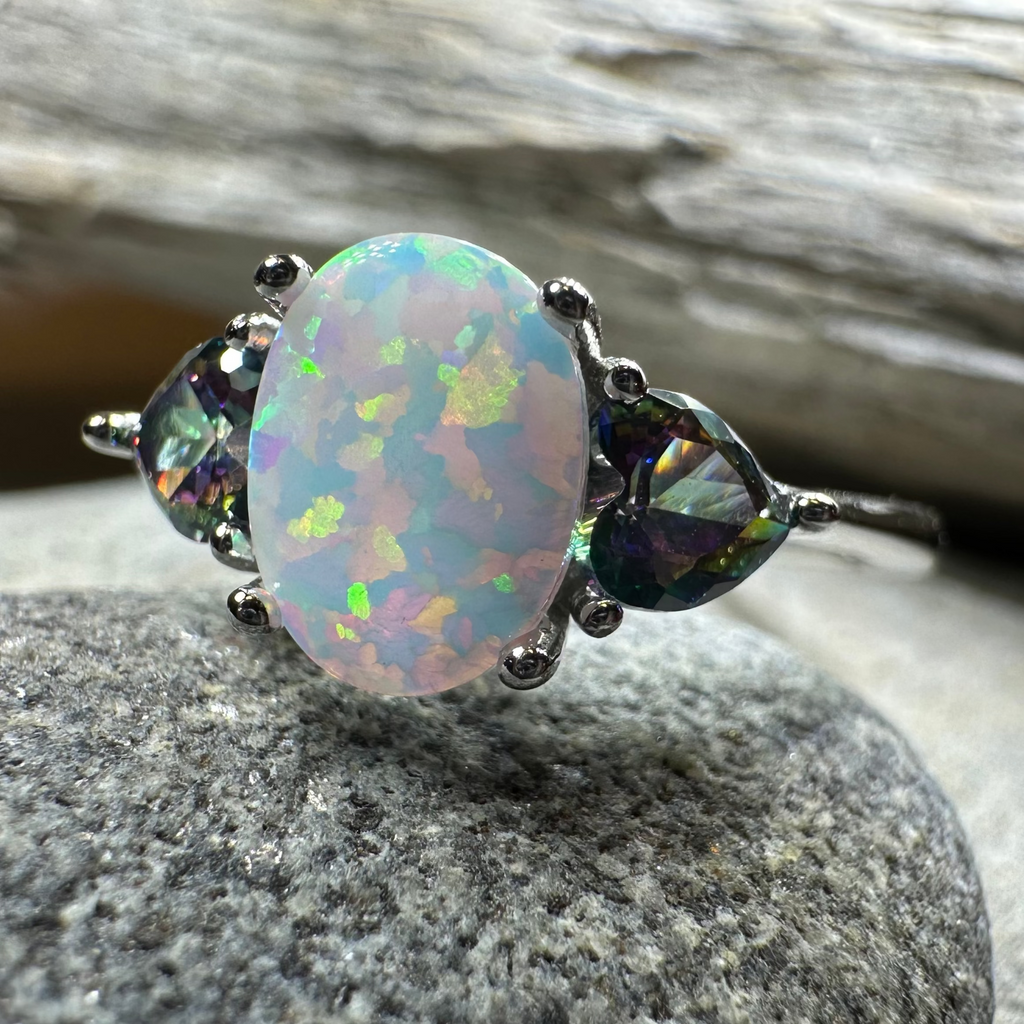 Aubrette Opal Celtic Ring in Sterling Silver