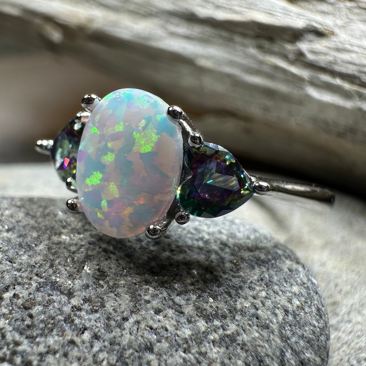 Aubrette Opal Celtic Ring in Sterling Silver