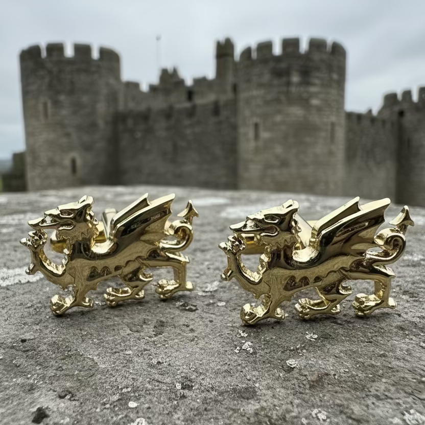 Golden Welsh Dragon Cufflinks for Men | Cuff Links | Wiccan Center