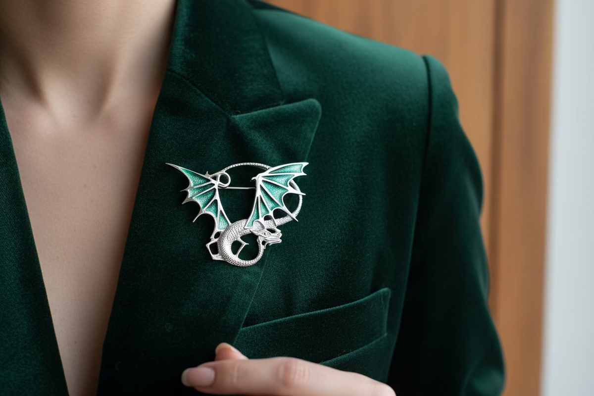 Meadowdancer Sterling Silver Dragon Brooch - Handmade in Scotland | Brooch | Wiccan Center
