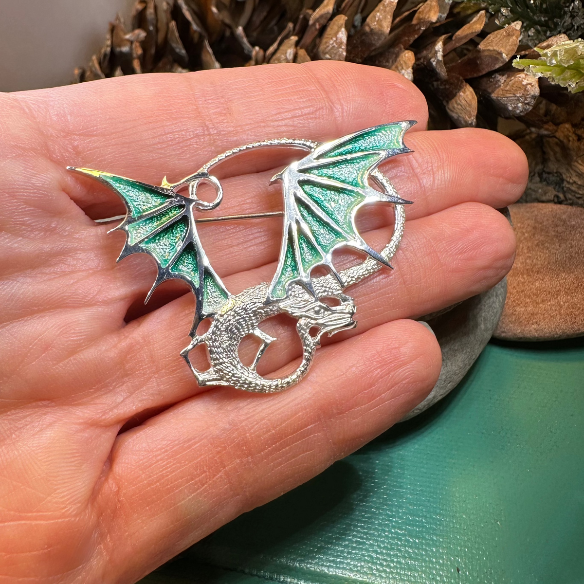 Meadowdancer Sterling Silver Dragon Brooch - Handmade in Scotland | Brooch | Wiccan Center