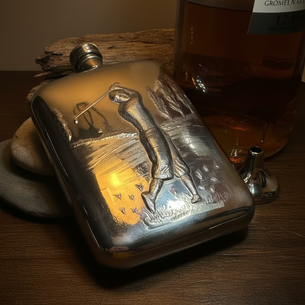 Scottish Golfer Pewter Hip Flask - Handmade in England | Gifts | Wiccan Center