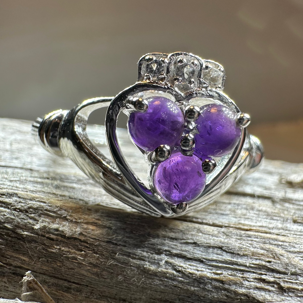 Eternity Amethyst Irish Claddagh Ring in Sterling Silver