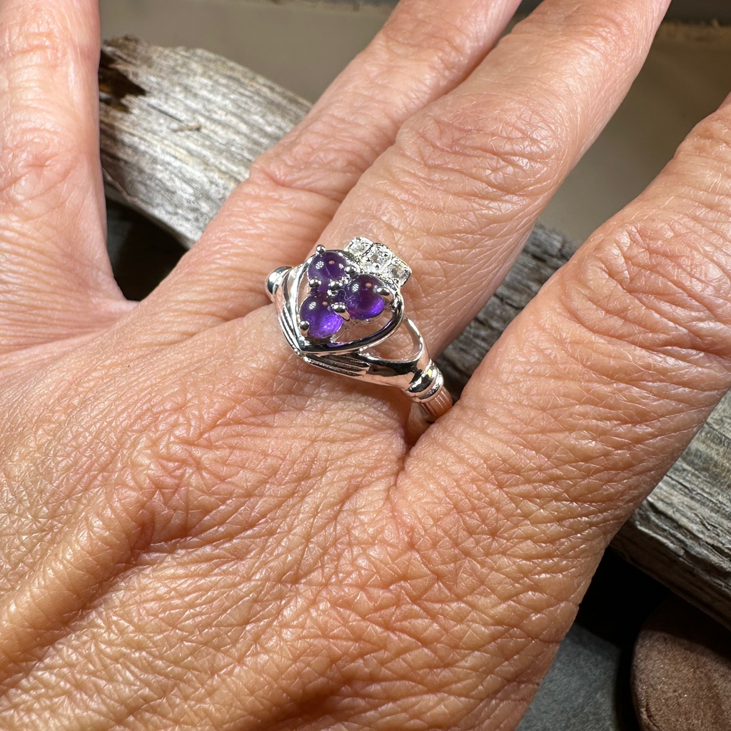 Eternity Amethyst Irish Claddagh Ring in Sterling Silver