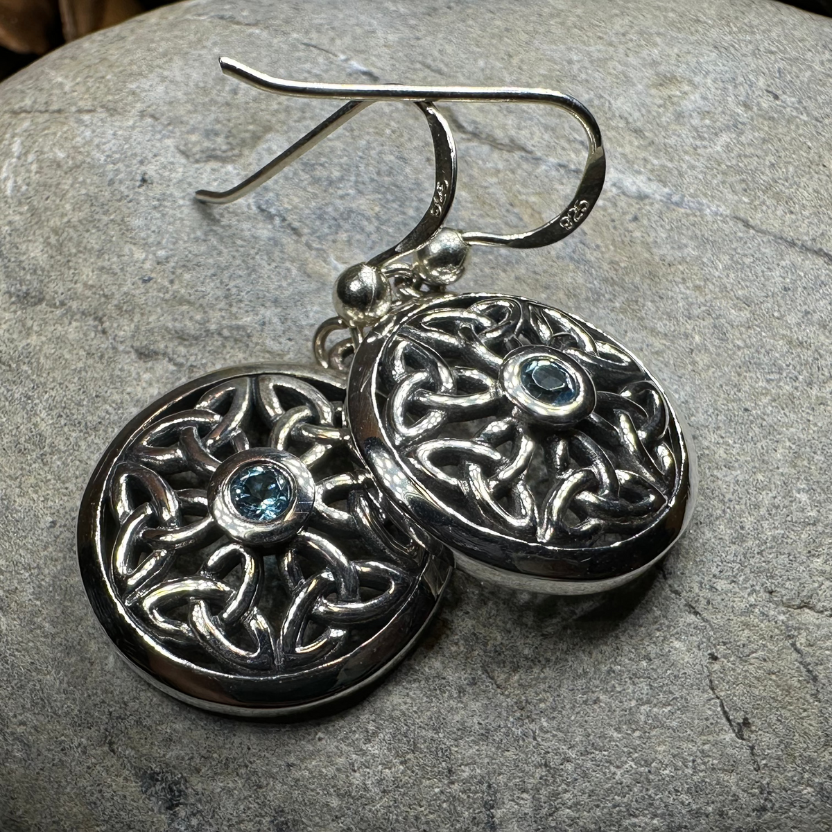 Blue Topaz Trinity Knot Earrings in Sterling Silver | Dangle Earrings | Wiccan Center