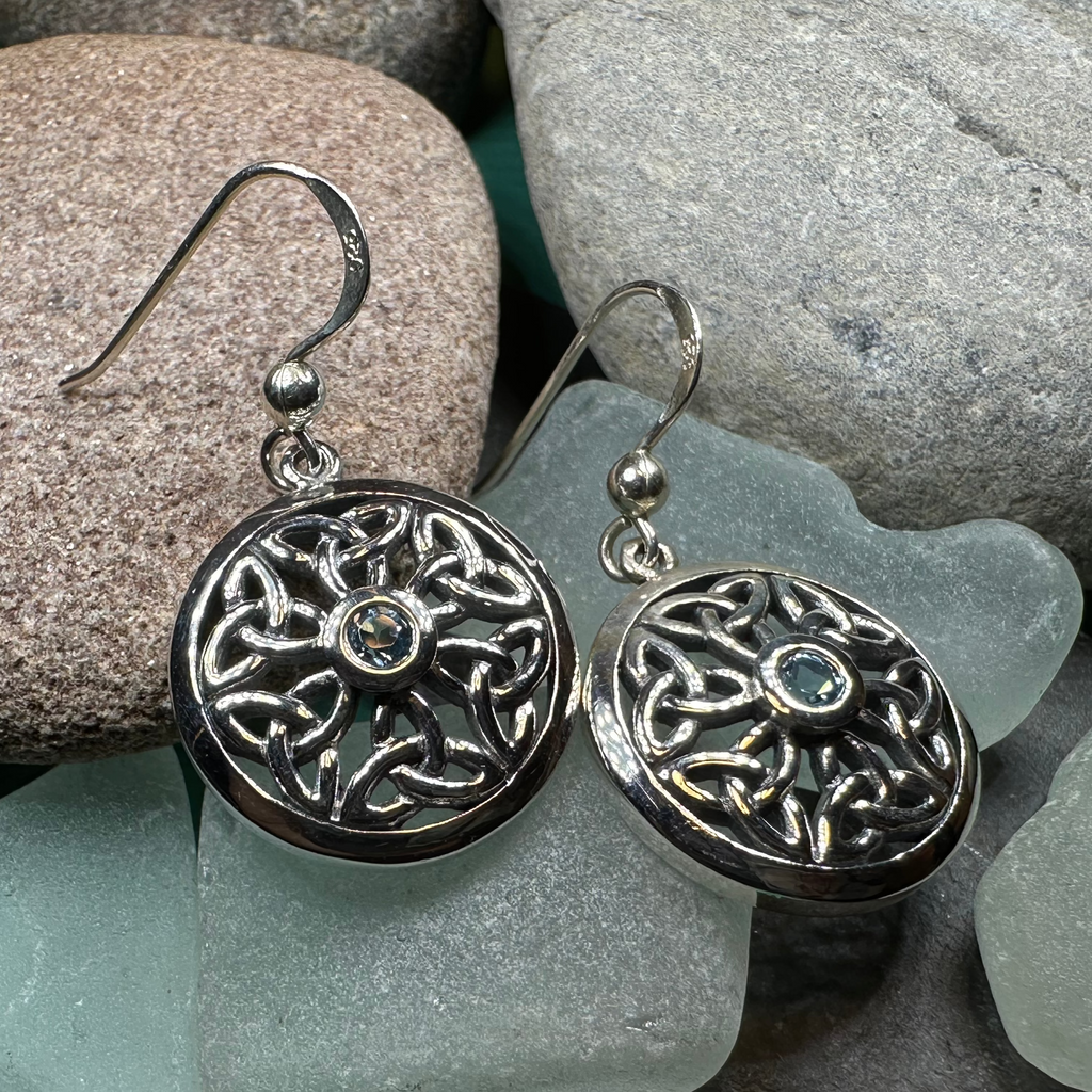 Blue Topaz Trinity Knot Earrings in Sterling Silver | Dangle Earrings | Wiccan Center