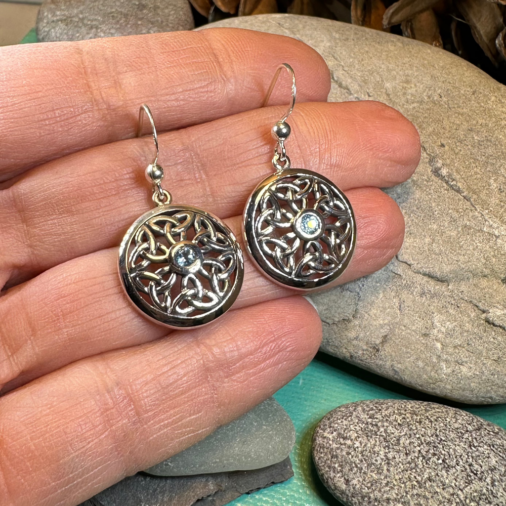 Blue Topaz Trinity Knot Earrings in Sterling Silver | Dangle Earrings | Wiccan Center