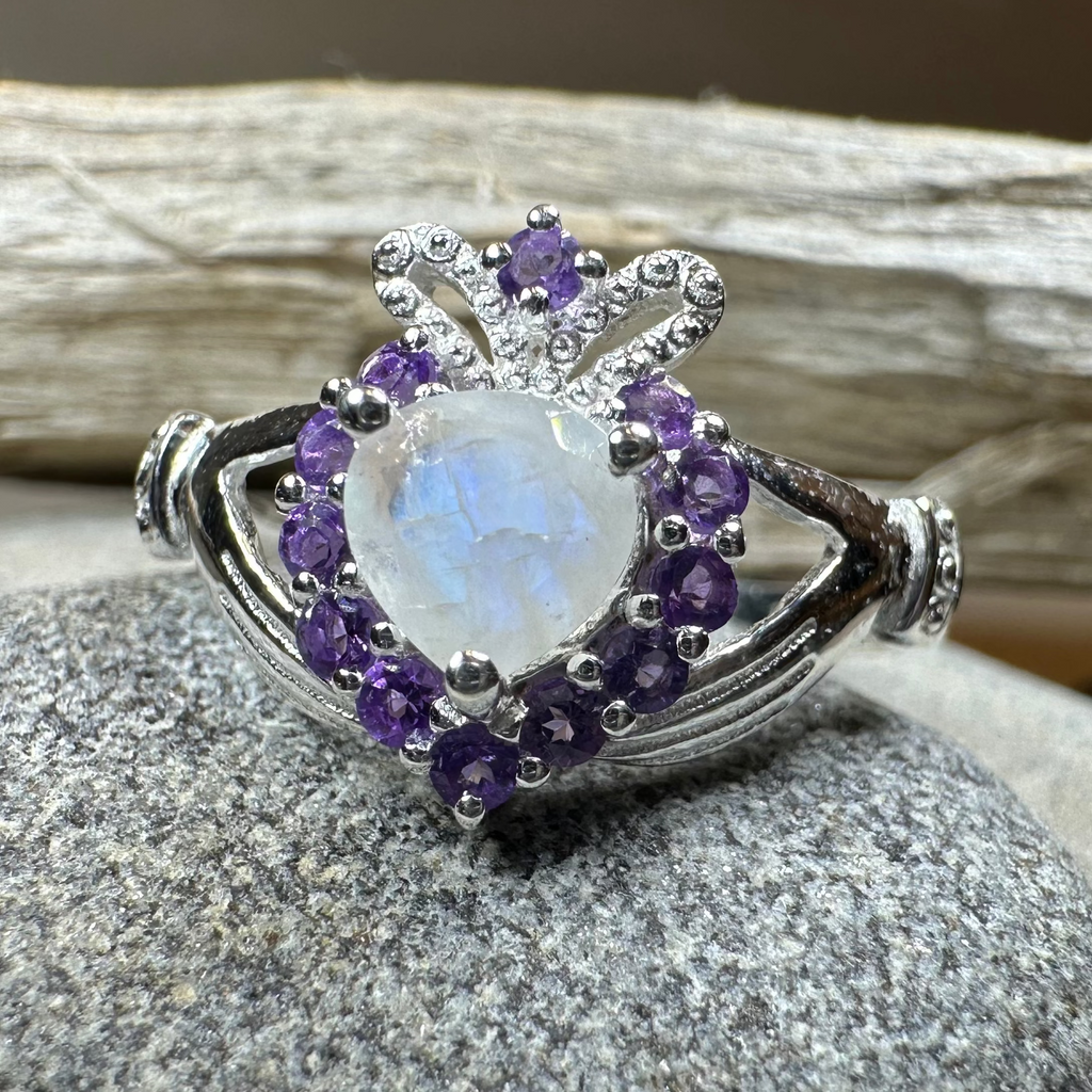 Adore Moonstone Irish Claddagh Ring in Sterling Silver