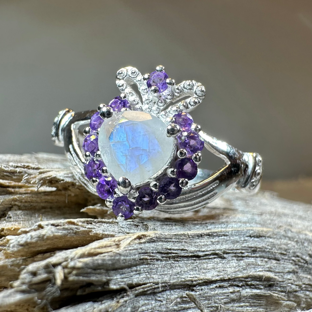 Adore Moonstone Irish Claddagh Ring in Sterling Silver