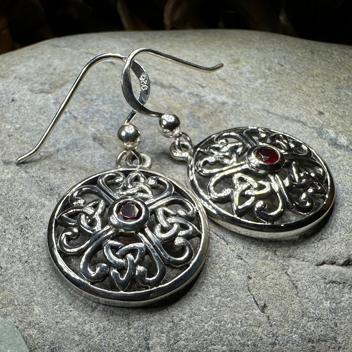 Ariadne Trinity Knot Garnet Earrings in Sterling Silver | Dangle Earrings | Wiccan Center