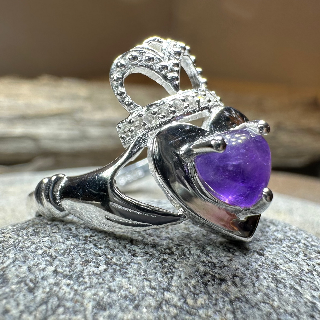 Noble Heart Amethyst Irish Claddagh Ring