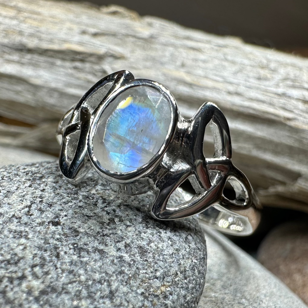 Cordelia Trinity Knot Moonstone Ring in Sterling Silver