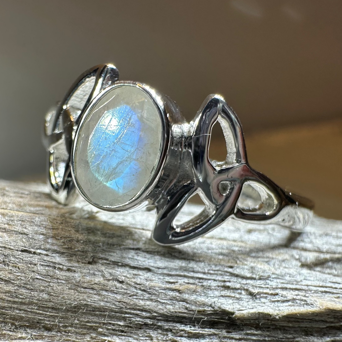 Cordelia Trinity Knot Moonstone Ring in Sterling Silver
