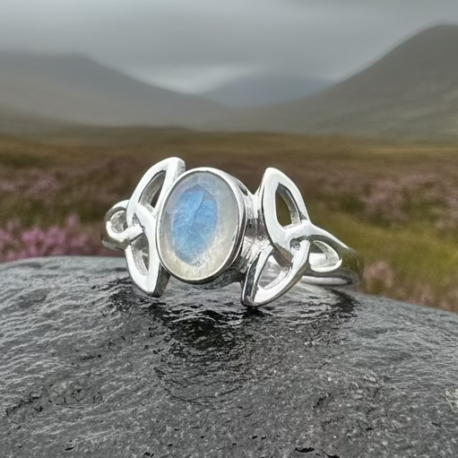 Cordelia Trinity Knot Moonstone Ring in Sterling Silver