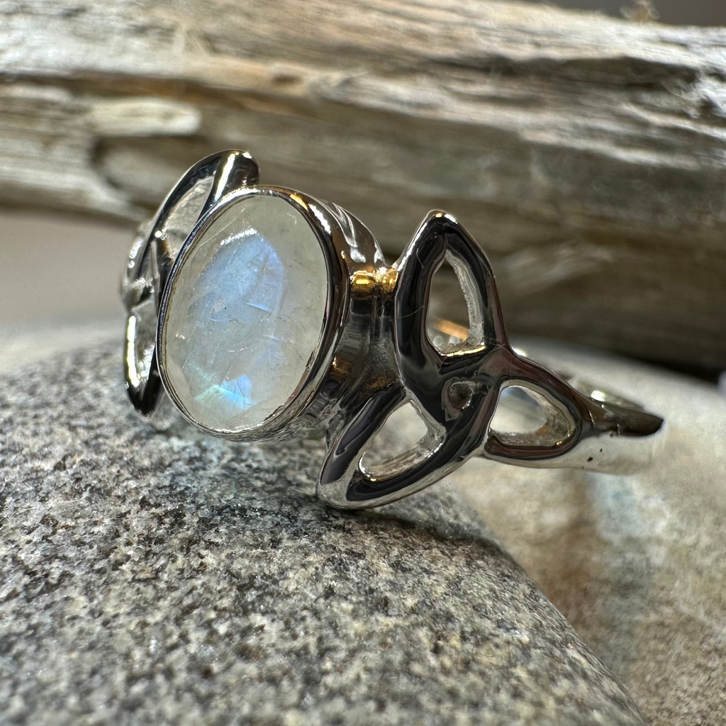 Cordelia Trinity Knot Moonstone Ring in Sterling Silver