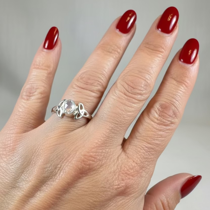 Cordelia Trinity Knot Moonstone Ring in Sterling Silver
