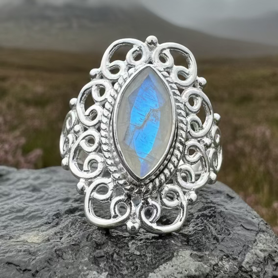 Orenda Celtic Spiral Moonstone Ring in Sterling Silver | Ring | Wiccan Center