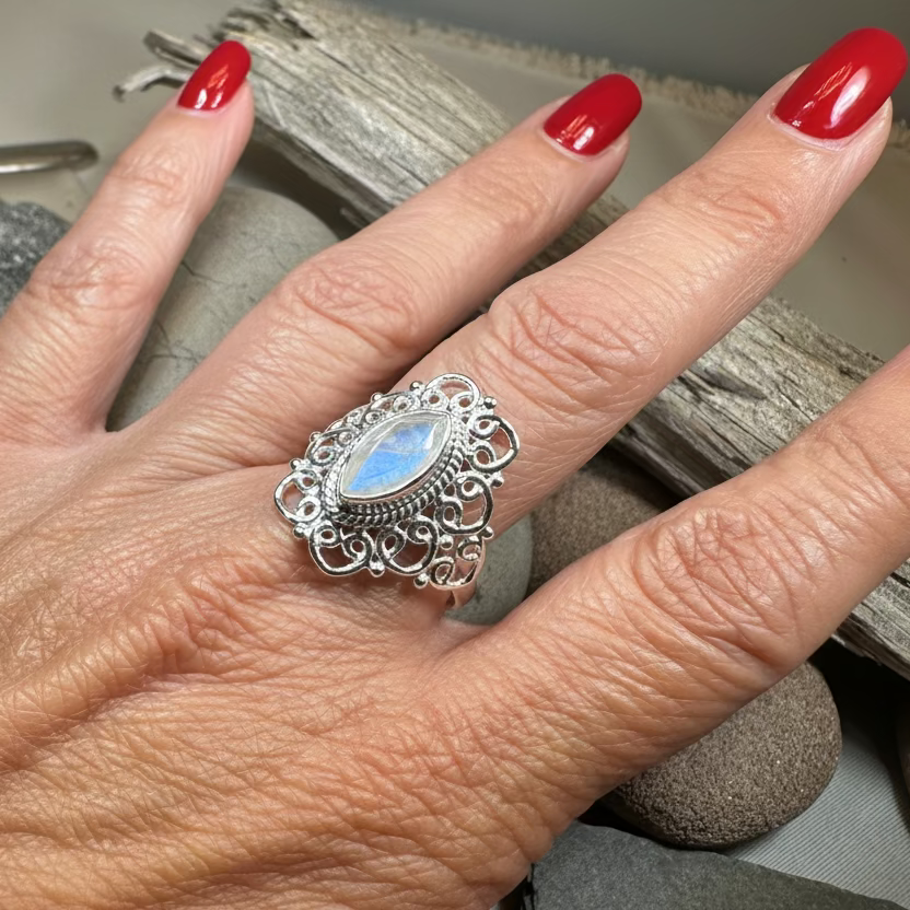 Orenda Celtic Spiral Moonstone Ring in Sterling Silver | Ring | Wiccan Center